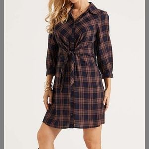 Navy & Rust Plaid Tie Waist Dress